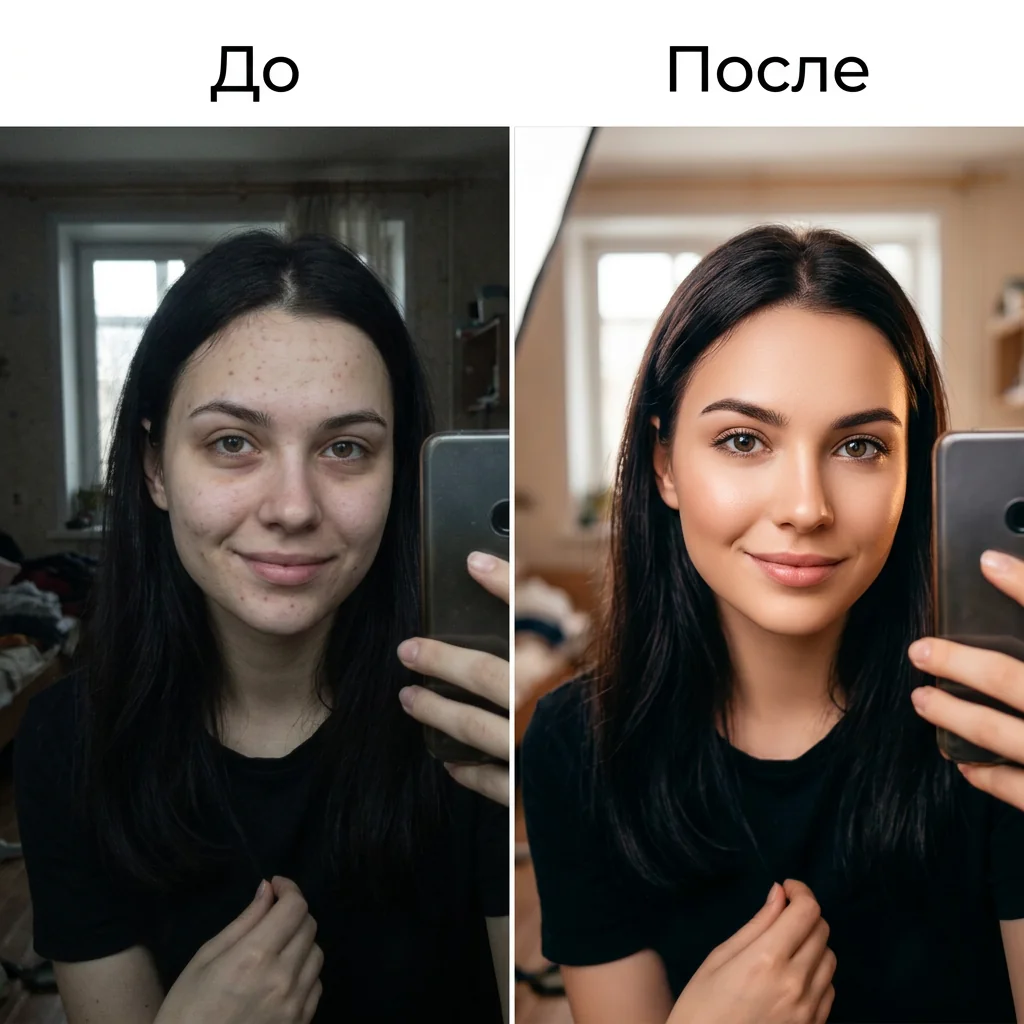 До и после AI-обработки фото - цветокоррекция, ретушь, выровненный свет